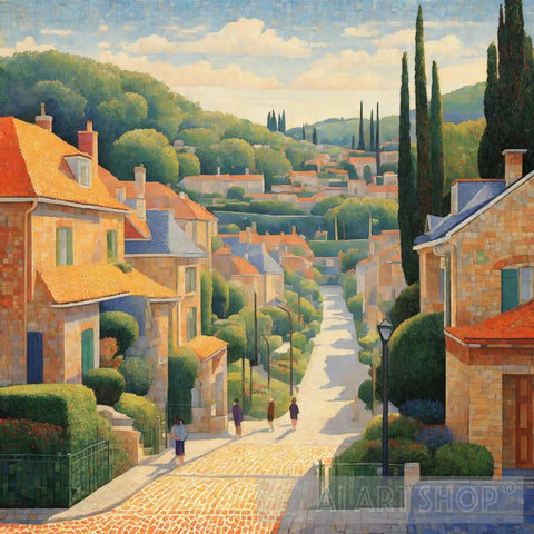 French Suburbs In Seurat Style Ai Painting