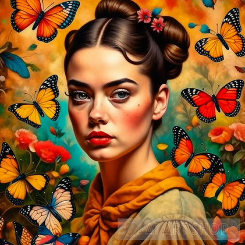 Frida Khalo Inspired Butterfly Portrait Ai Art