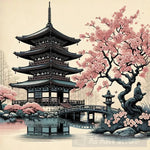 Fuji In Bloom - Woodblock Style Ai Painting