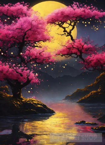 Full Moon Plum Blossom Night Ai Painting