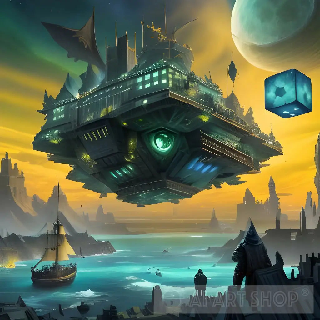vikings metaverse cube future fantasy dragons sea nature waves ocea...