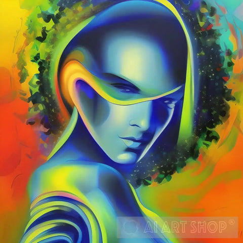 Futuristic Blue Woman Portrait Ai Art