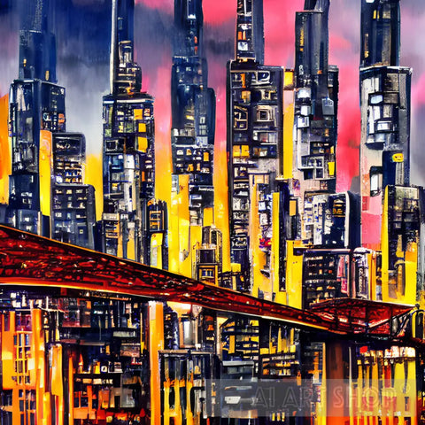 Futuristic Bridge Of Skycrapers Architecture Ai Art