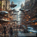 Futuristic City With Flying Cars And Trains Streets Crowded Fashion Of People Ai Artwork