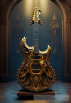 Futuristic Golden Guitar Ai Artwork