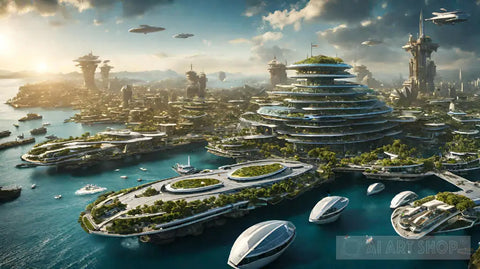 Futuristic Sea Based Floating Cities Architecture Ai Art