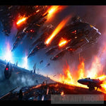 Futuristic Space Battle Landscape Ai Art