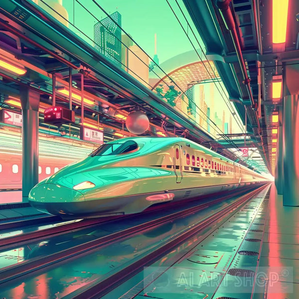 Futuristic Train Station - Vaporwave Art Deco Futuristic Train Station - Vaporwave Art Deco