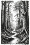10 Mystic Forest Pathways: High-Res Monochrome Illustrations