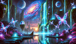 DALL·E 2024-11-05 06.54.04 - A breathtaking extraterrestrial landscape featuring a radiant waterfall cascading from a towering alien cliffside, glowing with bioluminescent hues in