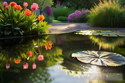 Garden Serenity: Reflections Of Blooms Nature Ai Art