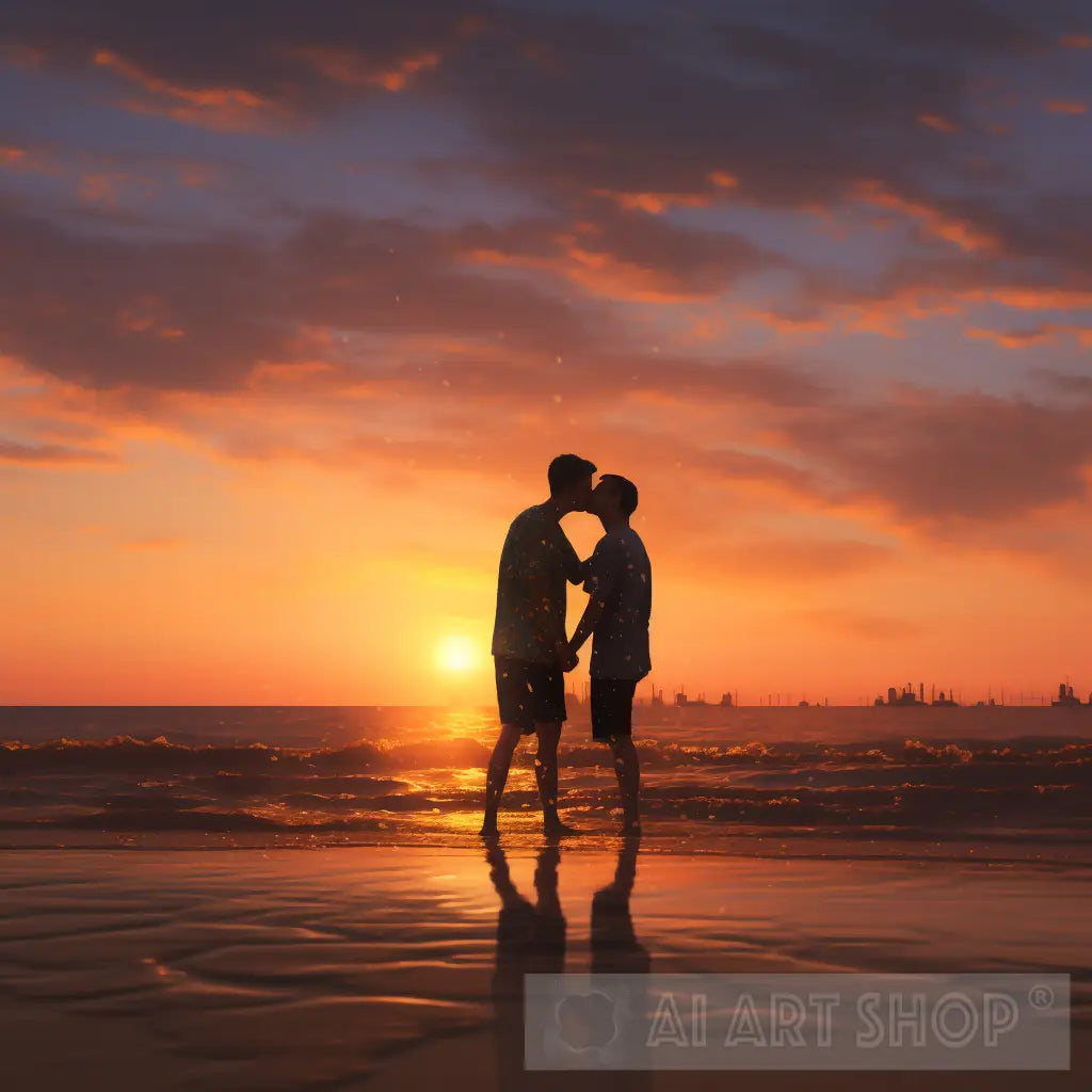 Gay Couple kissing at the beach