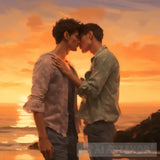 Gay Couple Kissing At The Beach Portrait Ai Art