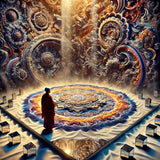 DALL·E 2024-12-04 19.38.33 - A square-format, photographic-style image depicting a mesmerizing, melting sand mandala in vivid, intricate patterns. The mandala appears to dissolve 