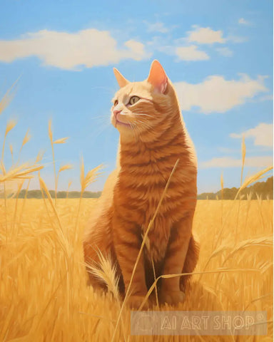 Ginger Cat Sitting In A Field Animal Ai Art