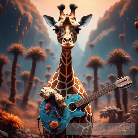 Giraffe And His Guitar Abstract Ai Art