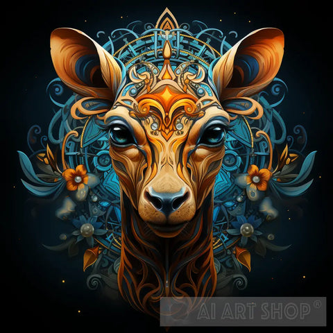 Giraffe Drawn With Mandala Style Natural Art Fantasy Animal Ai