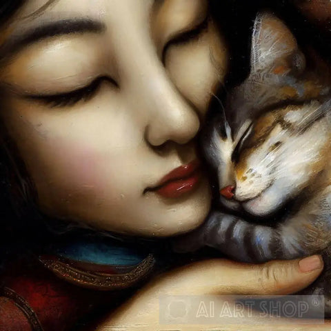 Girl And Cat #15 Ai Painting