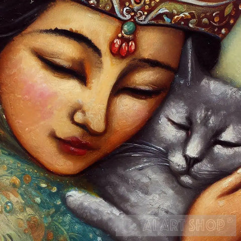 Girl And Cat #17 Ai Painting