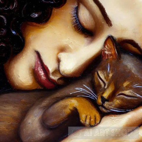 Girl And Cat #18 Portrait Ai Art