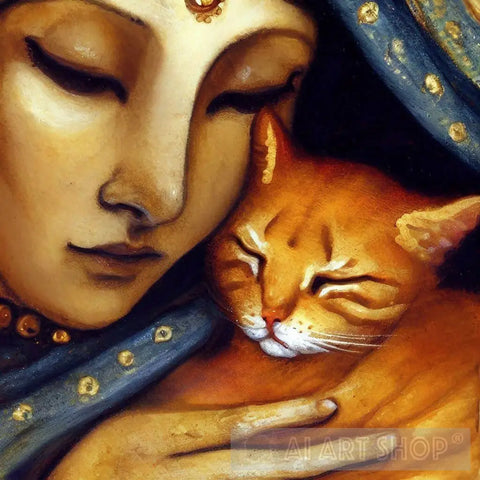 Girl And Cat #19 Animal Ai Art