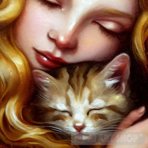 Girl And Cat #5 Animal Ai Art