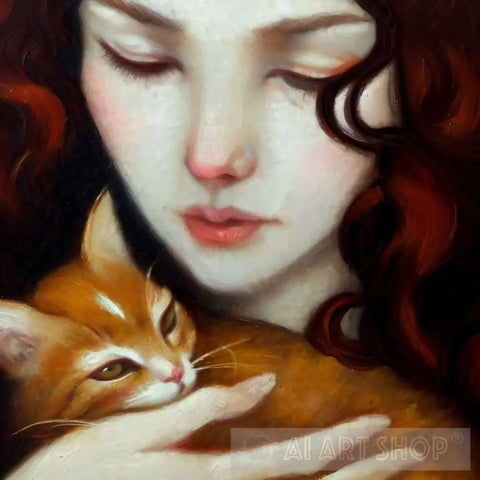 Girl And Cat #7 Portrait Ai Art