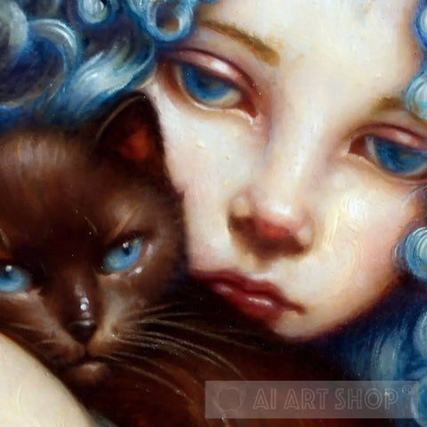 Girl And Cat #8 Animal Ai Art