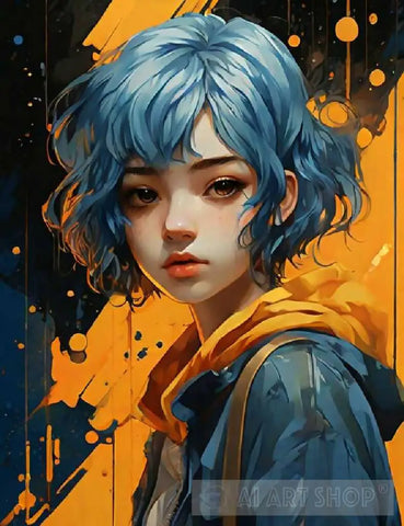 Girl In Blue Hair Artwork Ai Painting