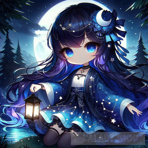 Girl In The Night Sky Portrait Ai Art