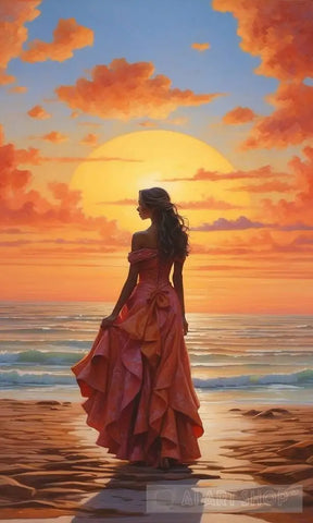 Girl Viewing Sunset Nature Ai Art