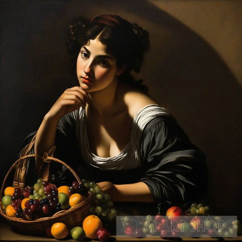 Girl With A Basket Of Fruit Ai Painting