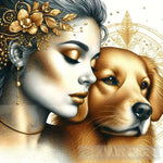 Girl With Her Golden Retriever Ai Artwork