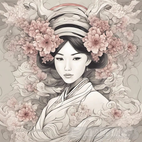 Girl With Sakura Flowers Ai Artwork
