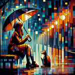 Girl With Umbrella And Cat Ai Artwork