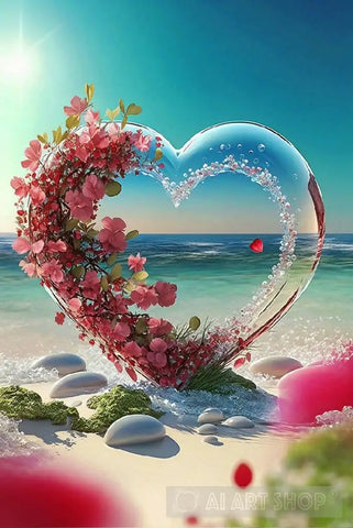 ’Glass Heart: Beauty Of Flowers And Magnificence The Sea’ Nature Ai Art