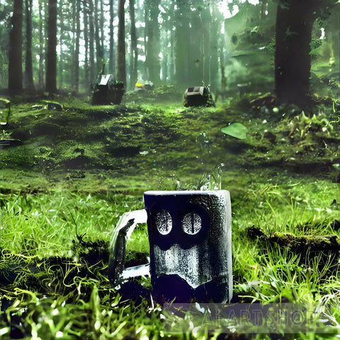 Glass Mug In Ruins Forest Ai Artwork