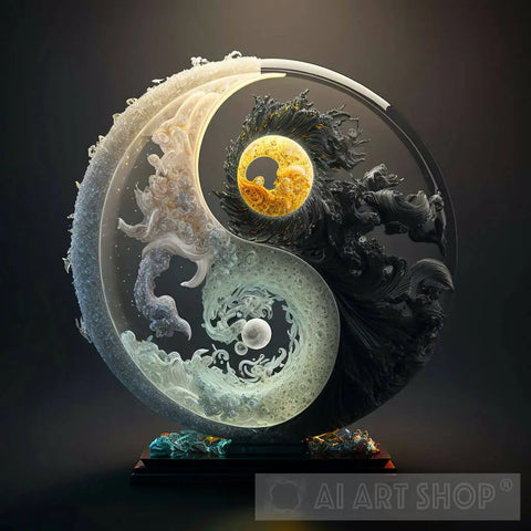 Glass Yin Yang Sculpture Modern Ai Art