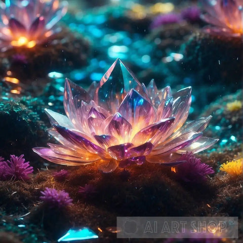 Glowing Lotus Bloom Landscape Ai Art