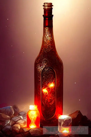 Glowing Red Wine Bottle Still Life Ai Art