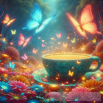 Glowy Butterflies Flowers And Tea Cups Ai Artwork