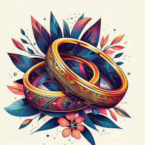 Wedding rings and flowers illustration copy