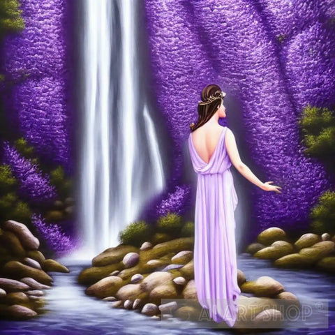 Goddess Standing By Waterfall Landscape Ai Art