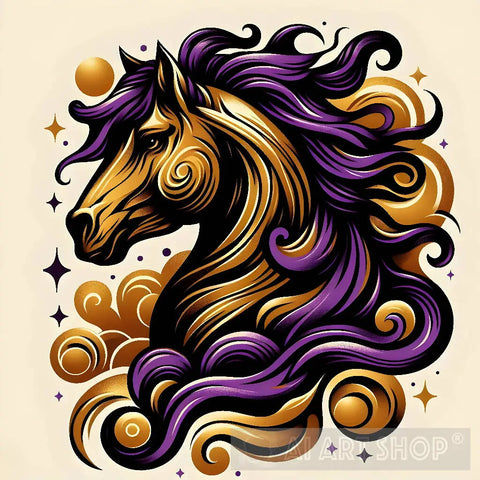 Gold And Purple Horse Head Animal Ai Art