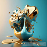 Gold - Silver Blue Abstract Ai Art