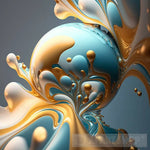 Gold - Silver Blue Abstract Ai Art