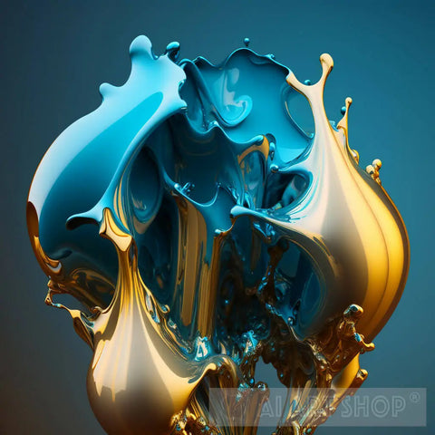 Gold - Silver Blue Abstract Ai Art