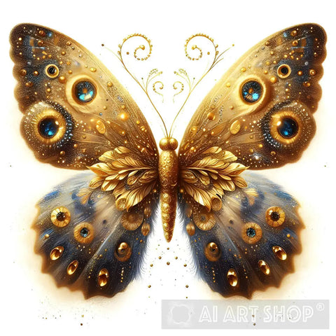 Golden Butterfly With Blue Eyes Animal Ai Art