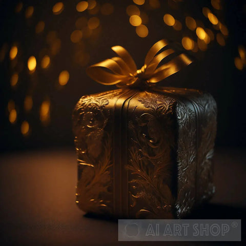 Golden Giftbox Still Life Ai Art