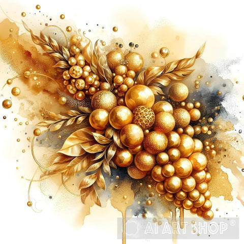 Golden Grapes Watercolor Painting Ai